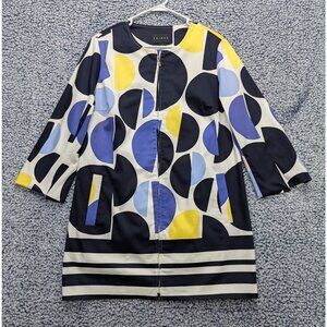 Tribal Polka Dot Full Zip Trench Coat Size 6 Artsy Lightweight Colorful Blue